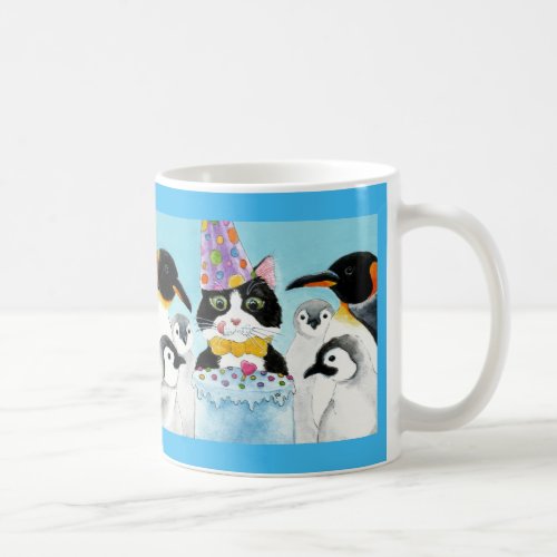 Cute cat penguin birthday party mug