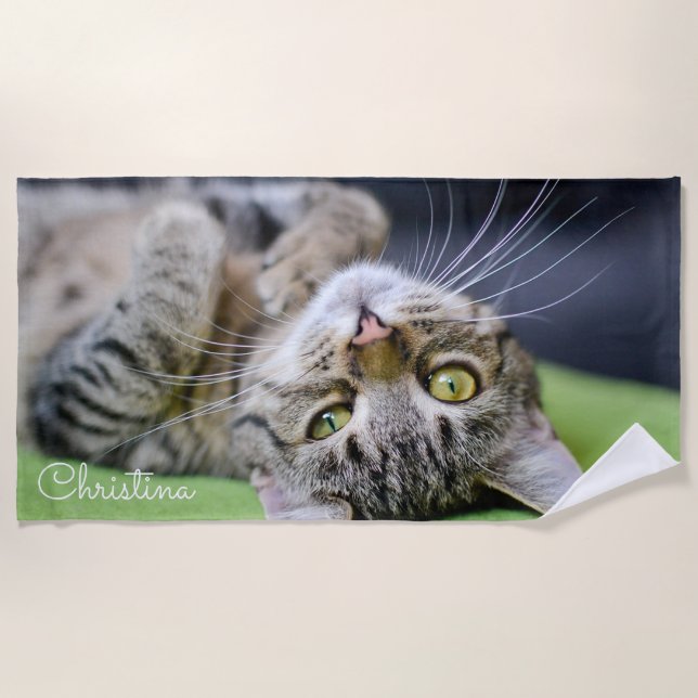 Cute Cat Personalized beach towel (Front)