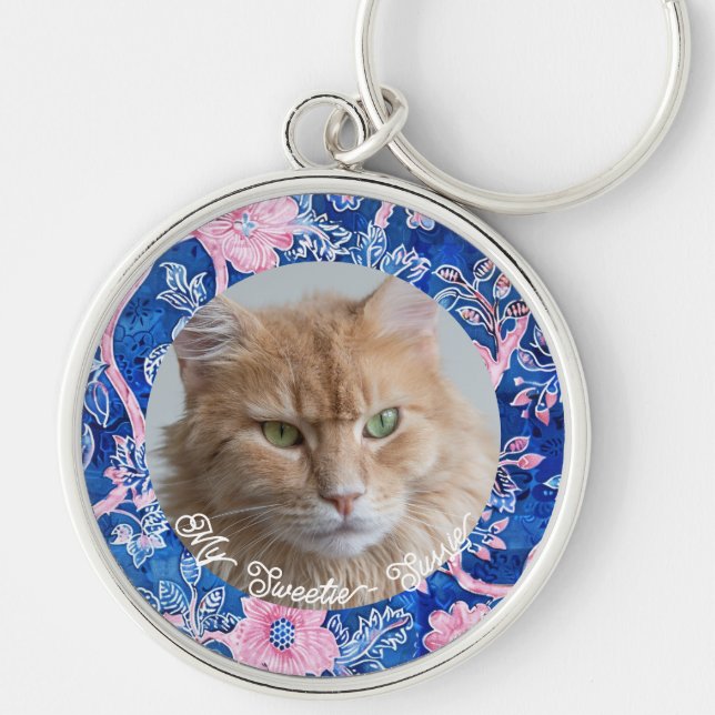Cute Cat Personalized Cat Lover Photo Keychain (Front)
