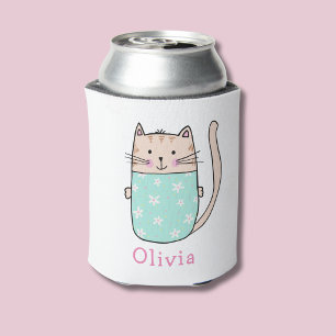Cute Cat Personalized Custom Name Can Cooler