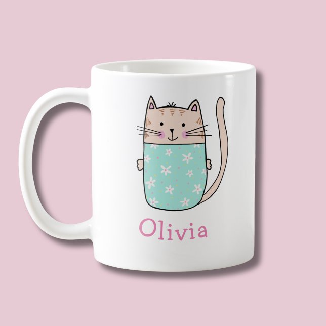 Cute Cat Personalized Custom Name Coffee Mug (Kitty Cat personalized mug)