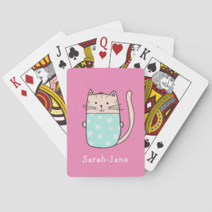 Cute Cat Personalized Custom Name Pink Poker Cards