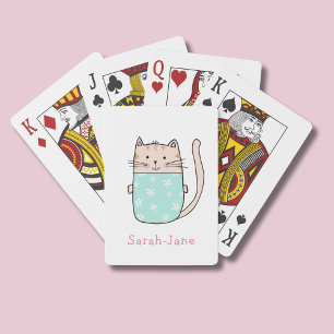 Cute Cat Personalized Custom Name Poker Cards