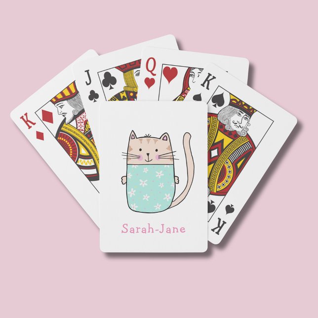 Cute Cat Personalized Custom Name Poker Cards (Personalized cat playing cards )