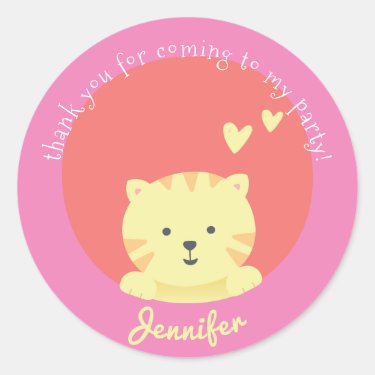 Cute Cat - Personalized Kids Birthday Thank You 