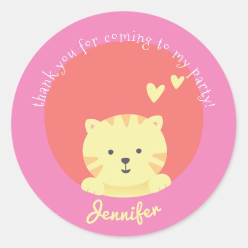 Cute Cat _ Personalized Kids Birthday Thank You  Classic Round Sticker