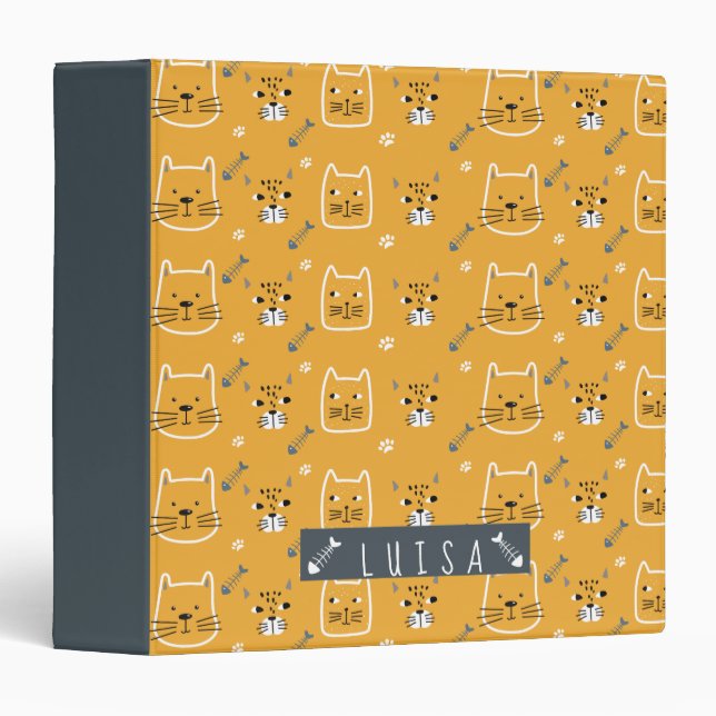 Cute Cat Personalized Modern Pattern 3 Ring Binder (Front/Spine)