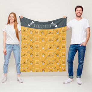 Cute Cat Personalized Modern Pattern Fleece Blanket