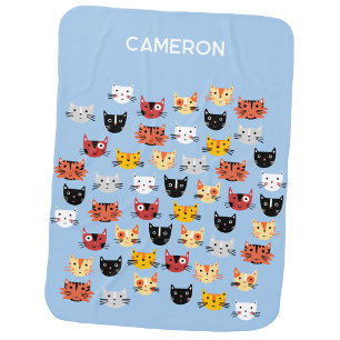 Cute Cat Personalized Name Baby Blanket