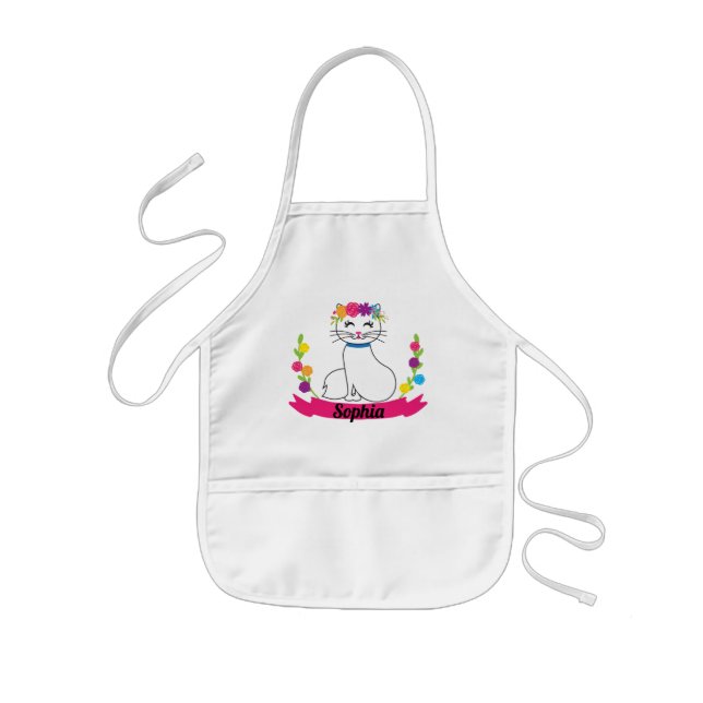 cute cat personalized name kids apron (Front)
