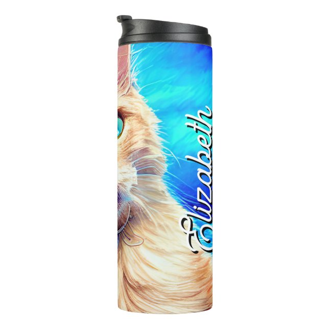Cute Cat Personalized Name Thermal Tumbler (Rotated Right)