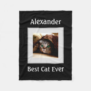 Cute Cat Personalized Pet Photo Name Custom Fleece Blanket