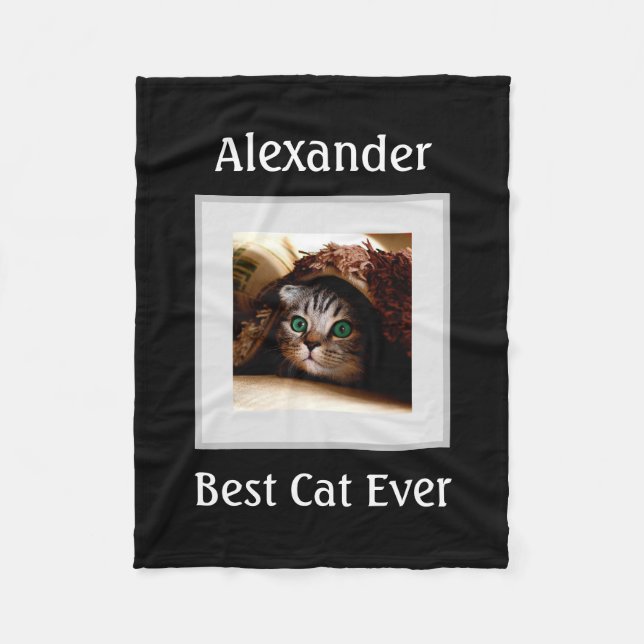 Cute Cat Personalized Pet Photo Name Custom Fleece Blanket (Front)