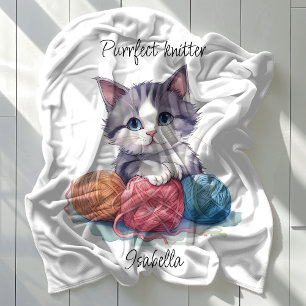 Cute Cat Personalized Purrfect Knitter Fleece Blanket