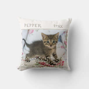Cute Cat Pet 2 Photos Star Pattern Christmas Throw Pillow