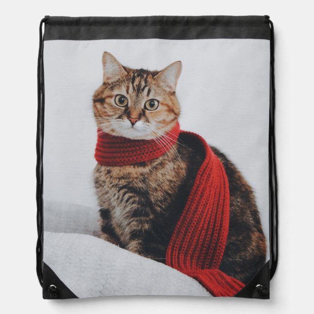 Cute Cat Pet Photo Simple Personalized Drawstring Bag (Front)