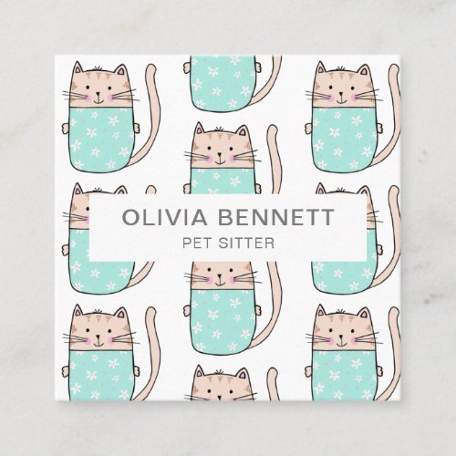 Cute Cat Pet Sitter Service Square Business Card