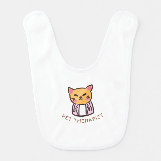 Cute Cat Pet Therapist Cartoon Design Baby Bib (Front)