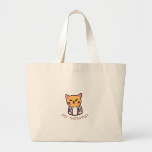 Cute Cat Pet Therapist Cartoon Design Large Tote Bag