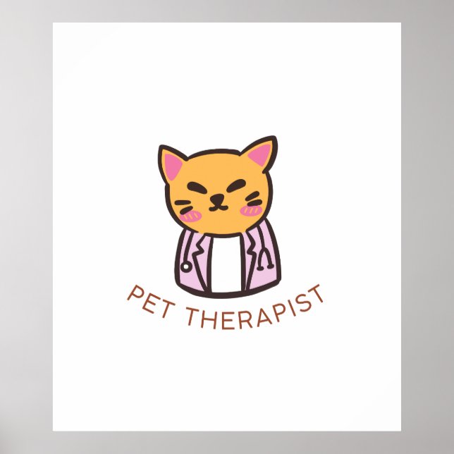 Cute Cat Pet Therapist Cartoon Design Poster (Front)