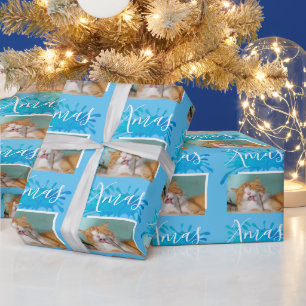 Cute Cat Pet Typography Christmas Photo Wrapping Paper