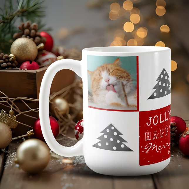 Cute Cat Pet Typography Christmas Tree Photo Coffee Mug (Creator Uploaded)