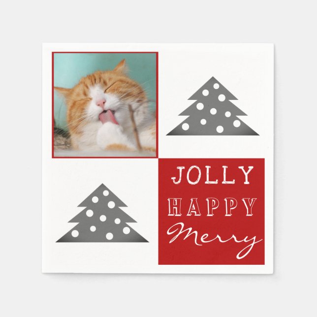 Cute Cat Pet Typography Christmas Tree Photo Napkins (Front)
