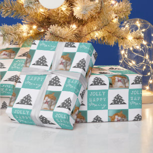 Cute Cat Pet Typography Christmas Tree Photo Wrapping Paper