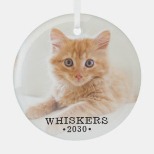 Cute Cat Photo Glass Ornament