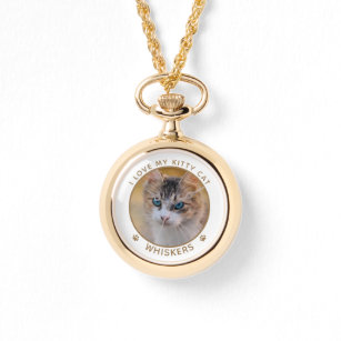 Cute Cat Photo Gold Name Paw Prints Personalized Watch