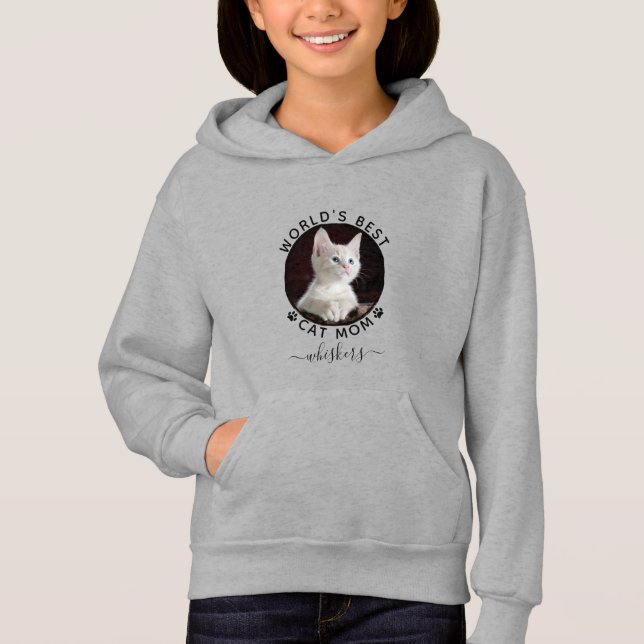 Cute Cat Photo Name Black Paw Prints Personalized Hoodie (Front)