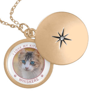 Cute Cat Photo Name Paw Prints Personalized Gold Plated Necklace