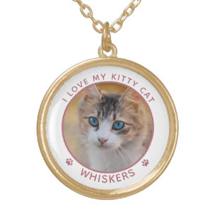 Cute Cat Photo Name Paw Prints Personalized Gold Plated Necklace