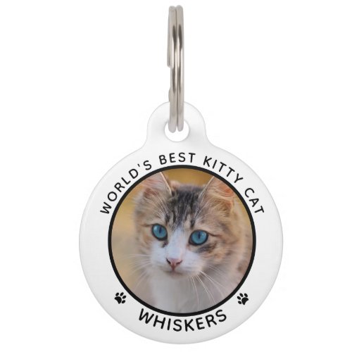 Cute Cat Photo Name Paw Prints Personalized Pet ID Tag