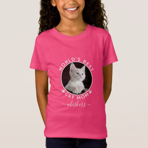 Cute Cat Photo Name White Paw Prints Custom T_Shirt