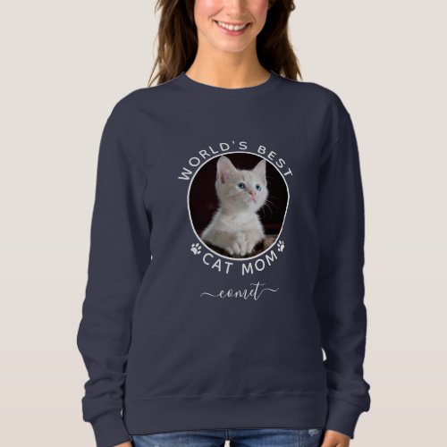 Cute Cat Photo Name White Paw Prints Personalized Sweatshirt