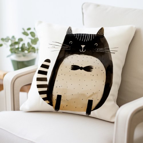 Cute Cat Pillow Black and White Cat Throw Pillow