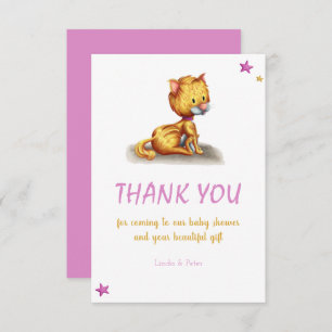 Cute Cat Pink Baby Shower Thank You Card
