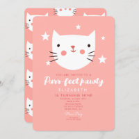 Cute Cat Pink Birthday Party  Invitation