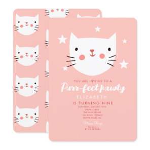 Cute Cat Pink Birthday Party  Invitation