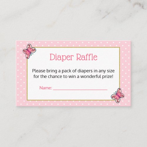 Cute Cat Pink Butterfly Dots Diaper Raffle Ticket Enclosure Card