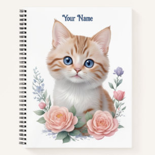 Cute Cat Pink Floral Notebook