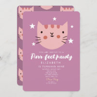 Cute Cat Pink Green Birthday Party  Invitation