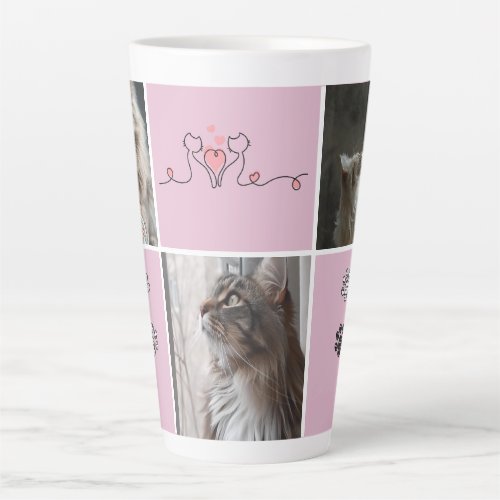 Cute Cat Pink Multi Photo Customizable Latte Mug