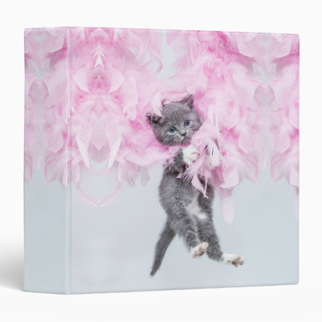 Cute Cat pink plume 3 Ring Binder (Front/Spine)