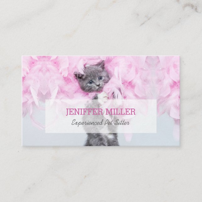 Cute Cat pink plume.                               Business Card (Front)