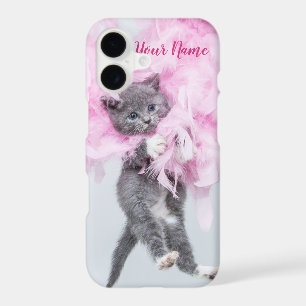 Cute Cat pink plume iPhone 17 Case