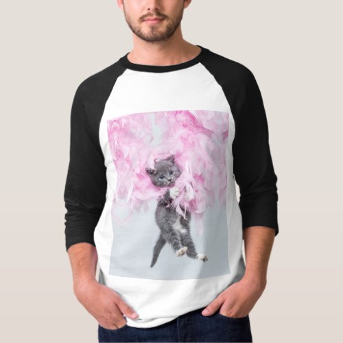 Cute Cat pink plume T_Shirt