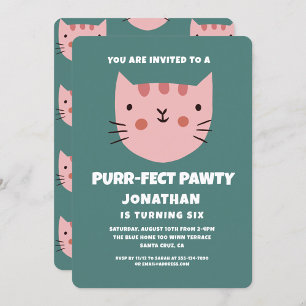 Cute Cat Pink Purrfect Pawty Birthday Party  Invitation