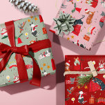 Cute Cat Pink Red Green Retro Pattern Christmas  Wrapping Paper Sheets<br><div class="desc">Cute retro Christmas illustration with cats around the Christmas tree,  looking presents,  laying pattern all-over print for a cat lover. Original artwork by Caroline Bonne Müller</div>